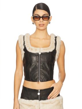 OW Collection Faux Fur Trim Top